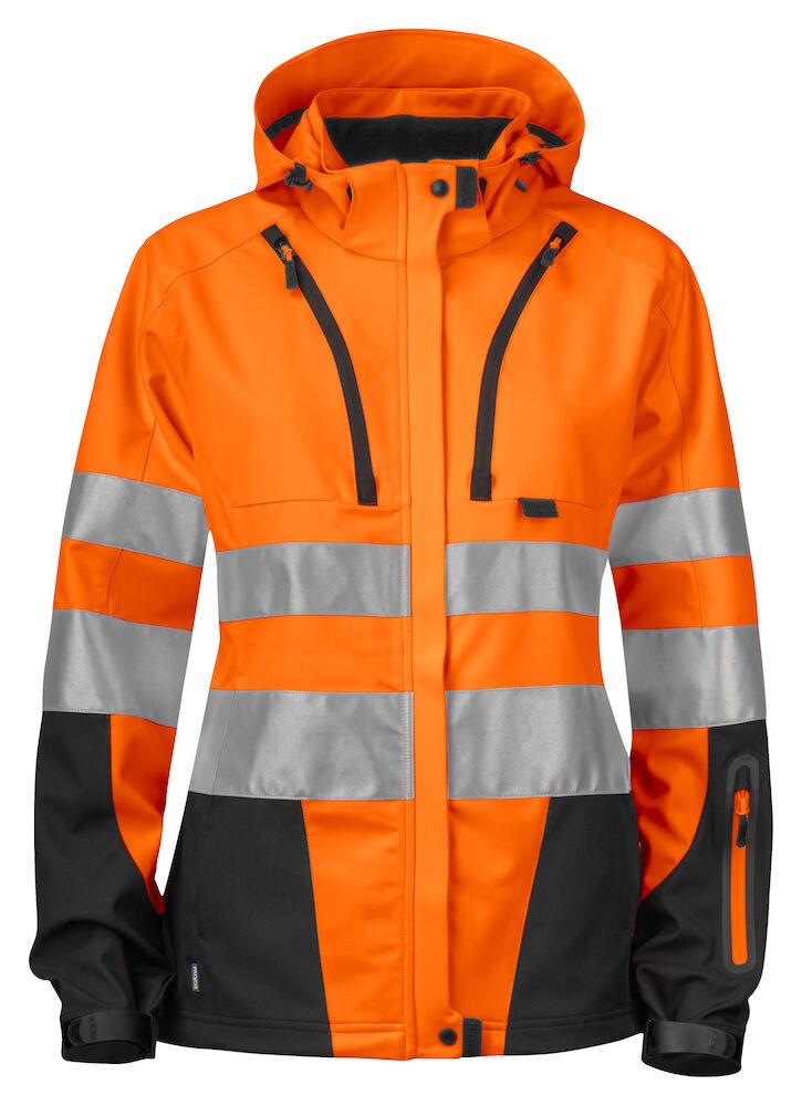 6423 ONGEVOERDE SIGNALISATIE SOFTSHELL EN ISO 20471 KLASSE 3 DAMES Oranje/Zwart XS